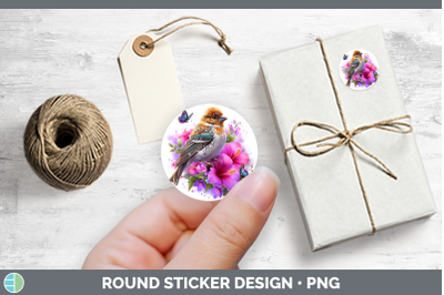 Birds 01 Floral Summer Pine Grosbeak Stickers | Round Labels