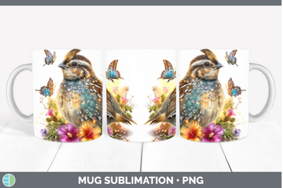 Quail Mug Wrap Birds 01 Floral Summer Sublimation Coffee Cup