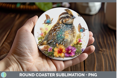 Quail Round Coaster Birds 01 Floral Summer Sublimation Coast
