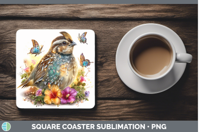 Quail Square Coaster Birds 01 Floral Summer Sublimation Drin