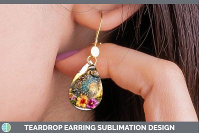 Quail Teardrop Earrings Birds 01 Floral Summer Sublimation E