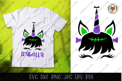 Halloween Unicorn Face SVG, Unicorn Frankenstein SVG
