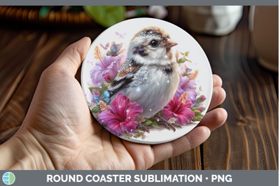 Snow Bunting Round Coaster Birds 01 Floral Summer Sublimatio