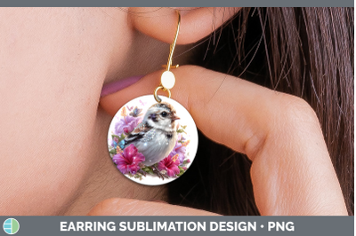 Snow Bunting Round Earrings Birds 01 Floral Summer Sublimati