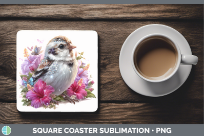 Snow Bunting Square Coaster Birds 01 Floral Summer Sublimati