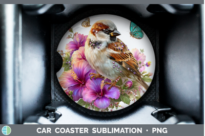 Sparrow Car Coaster Birds 01 Floral Summer Sublimation Drink