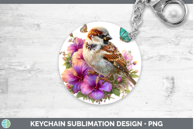 Sparrow Keychain Birds 01 Floral Summer Sublimation Keyring