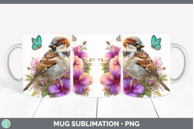 Sparrow Mug Wrap Birds 01 Floral Summer Sublimation Coffee C