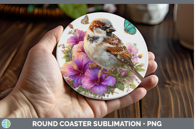 Sparrow Round Coaster Birds 01 Floral Summer Sublimation Coa