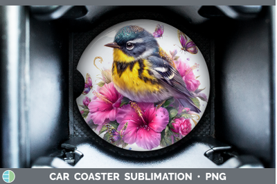 Warbler Car Coaster Birds 01 Floral Summer Sublimation Drink