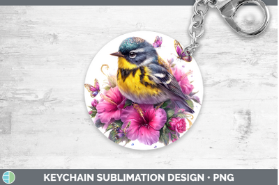 Warbler Keychain Birds 01 Floral Summer Sublimation Keyring