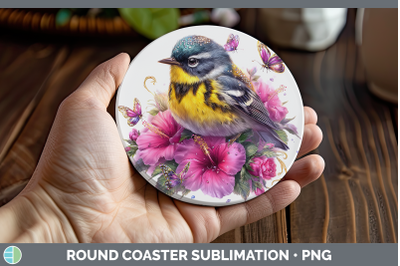 Warbler Round Coaster Birds 01 Floral Summer Sublimation Coa