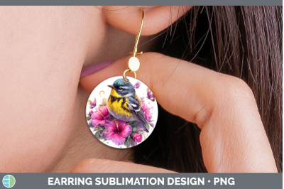 Warbler Round Earrings Birds 01 Floral Summer Sublimation Ea
