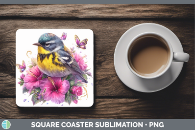Warbler Square Coaster Birds 01 Floral Summer Sublimation Dr