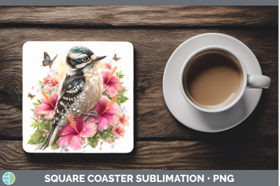 Woodpecker Downy Square Coaster Birds 01 Floral Summer Subli