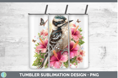 Woodpecker Downy Tumbler Birds 01 Floral Summer Sublimation
