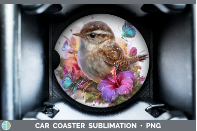 Wren Car Coaster Birds 01 Floral Summer Sublimation Drink Ma