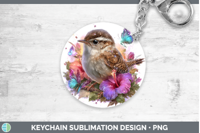 Wren Keychain Birds 01 Floral Summer Sublimation Keyring Des