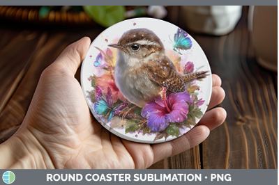 Wren Round Coaster Birds 01 Floral Summer Sublimation Coaste