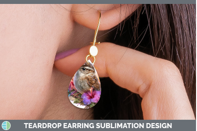 Wren Teardrop Earrings Birds 01 Floral Summer Sublimation Ea