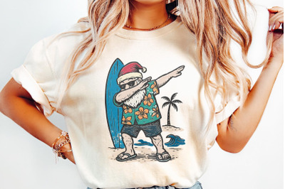 Santa Claus Dabbing PNG, Surfing Christmas Shirt PNG, Tropical Holiday
