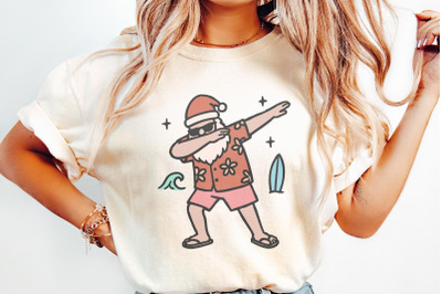 Dabbing Santa PNG, Funny Christmas Shirt, Tropical Holiday, Santa Surf