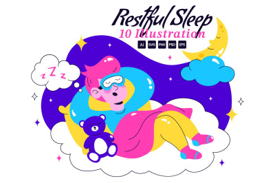 10 Restful Sleep Vector Illustration