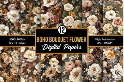 Boho Bouquet Flowers Seamless Pattern