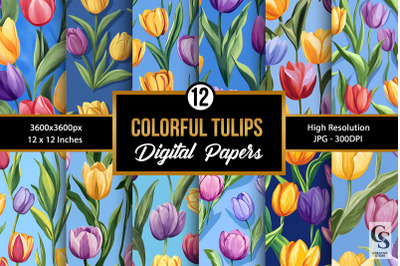 Colorful Tulip Flowers Seamless Patterns