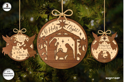 Round Nativity Ornaments Laser Cut