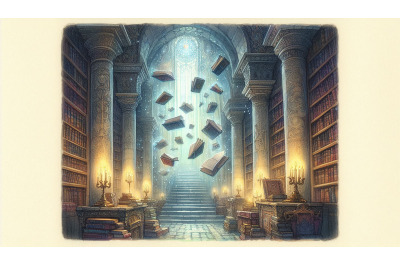 Ancient Library With Floating Books
