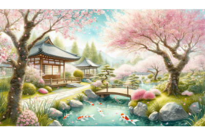 Cherry Blossom Garden Scene