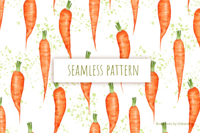 Hand-Drawn Watercolor Style Carrot Seamless Pattern