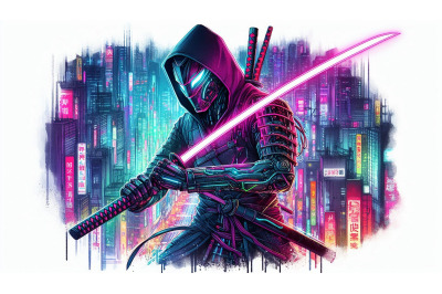 Cyberpunk Samurai Neon Katana