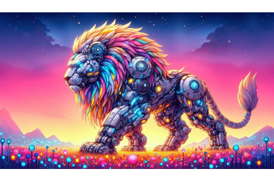Detailed Mecha Lion Render