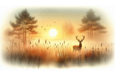 Golden Light Foggy Marsh
