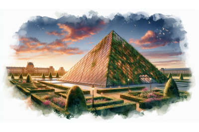 Louvre Pyramid at Dusk