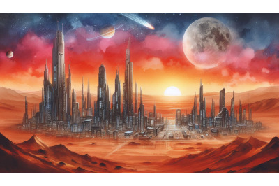 Mars City Sunset View