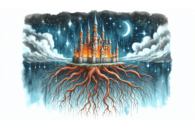 Surreal Floating Castle Roots