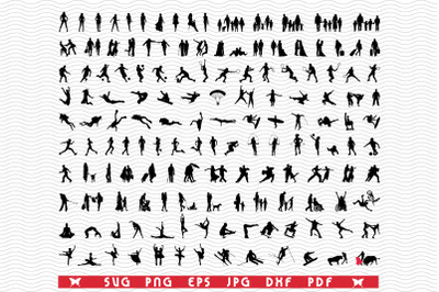 SVG  People Black Silhouettes, Isolated, Digital clipart