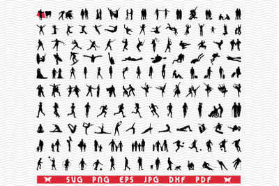 SVG  People Black Silhouettes, Isolated, Digital clipart