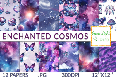 Cosmic Galaxy Mystical Digital Papers, Celestial Space Backgrounds