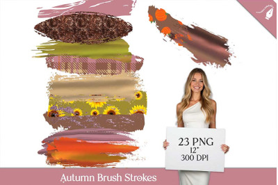 Autumn Brush Strokes Clipart  Fall Glitter, Foil &amp; Floral PNG Bundle