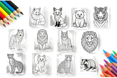 Animal coloring pages. Lion, Tiger, Bear, Raccoon,Marten,Leo