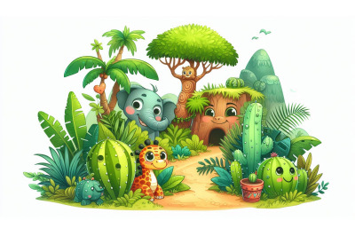 Cartoon Jungle Greenery