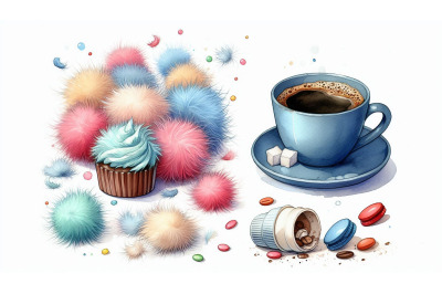 Chaotic fluff and coffee cup