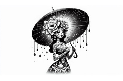 Charcoal Girl Glowing Umbrella