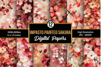 Impasto Painted Sakura Blossoms Seamless Pattern