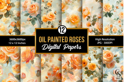 Oil Painted Orange Rose Flowers Seamless Pattern