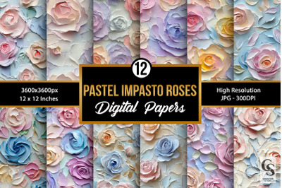Pastel Impasto Painted Roses Seamless Patterns